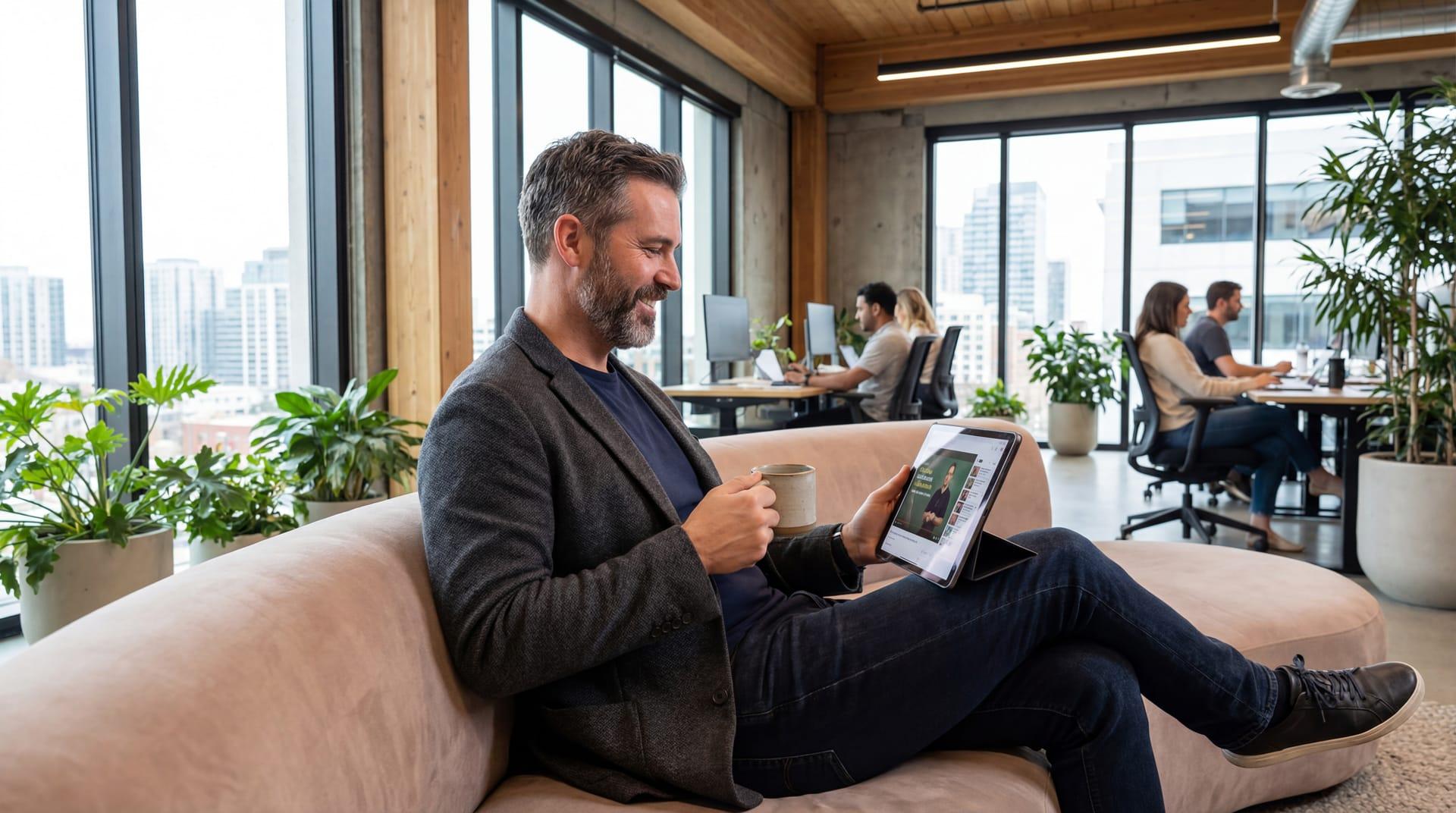 Business executive learning AI for strategy