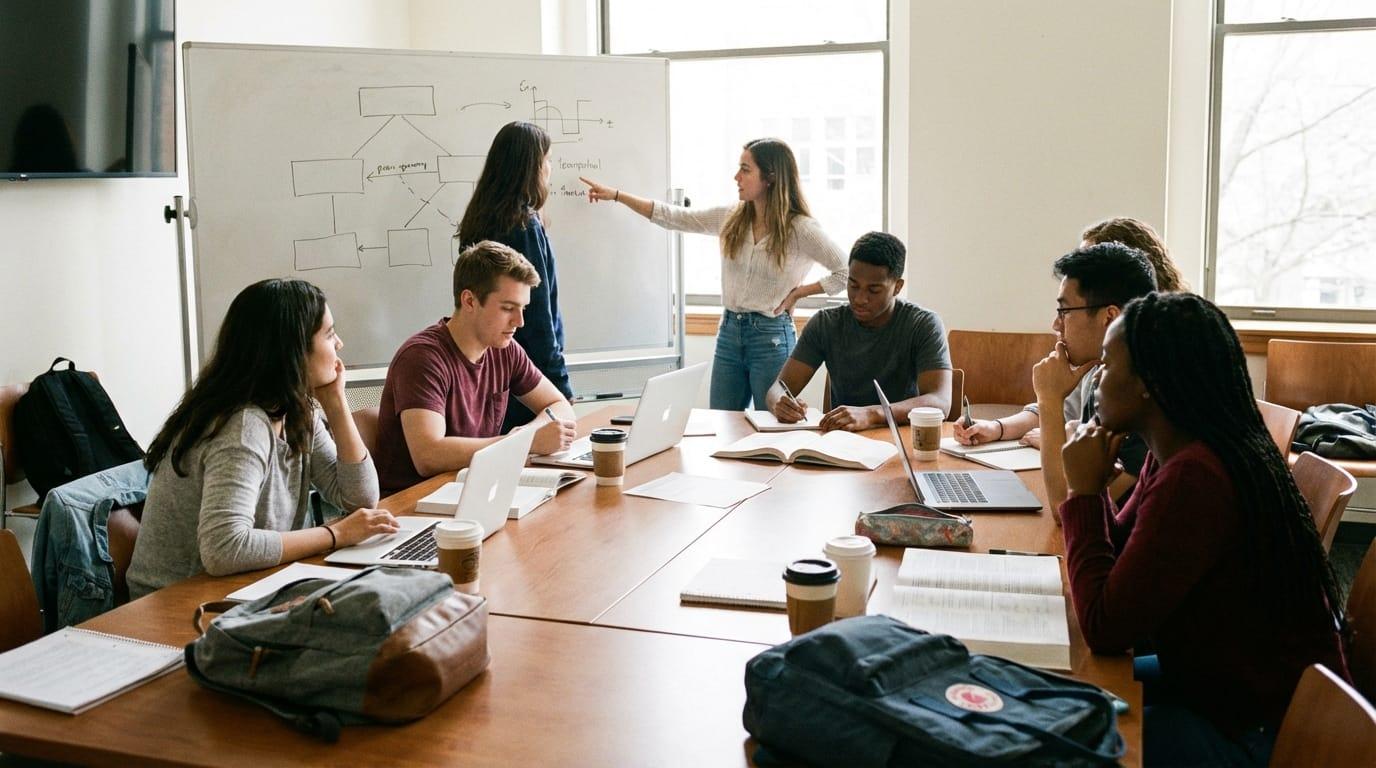 Team collaborating on AI research